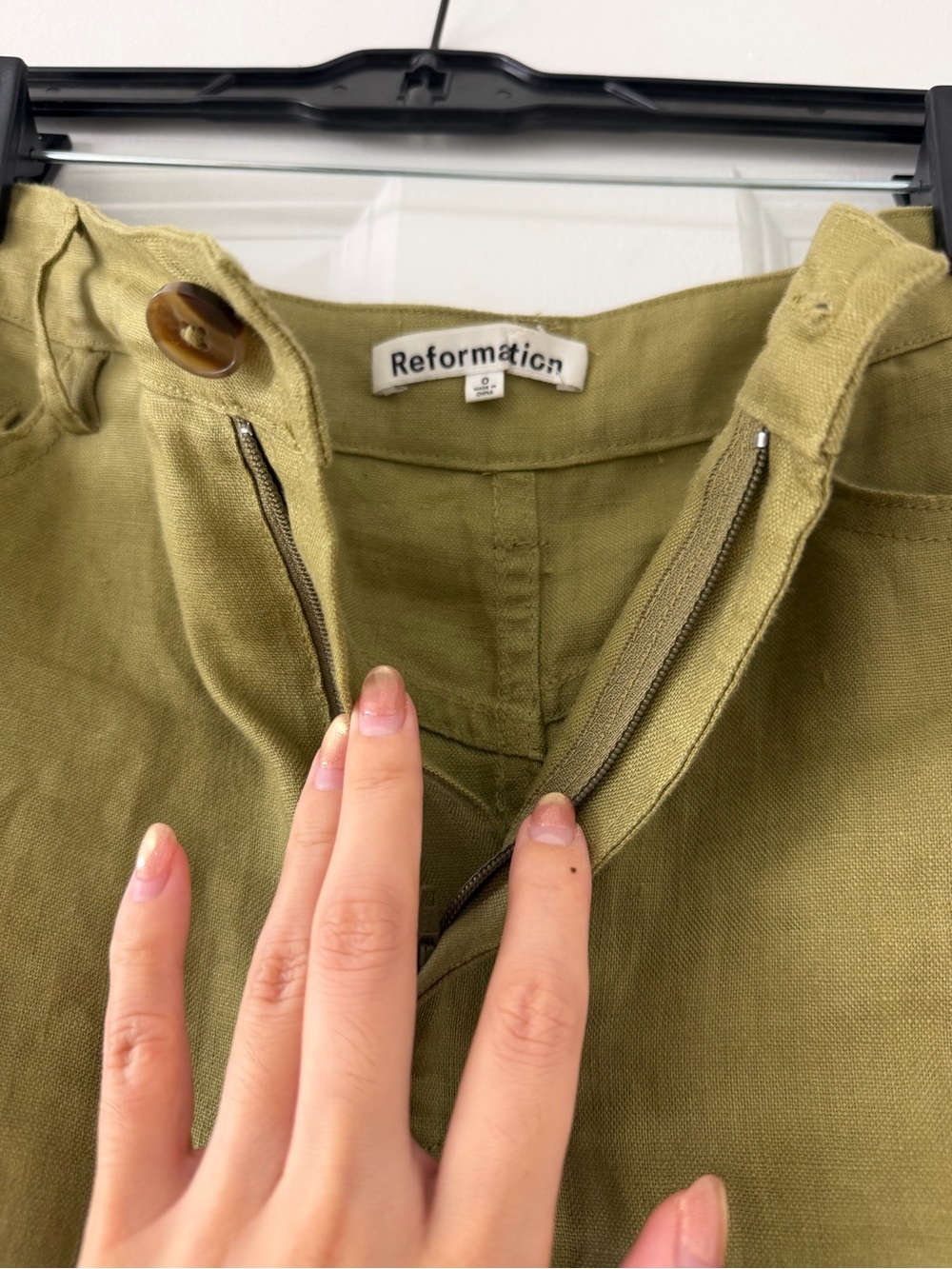 Reformation Olive Green Linen-Blend Chinos